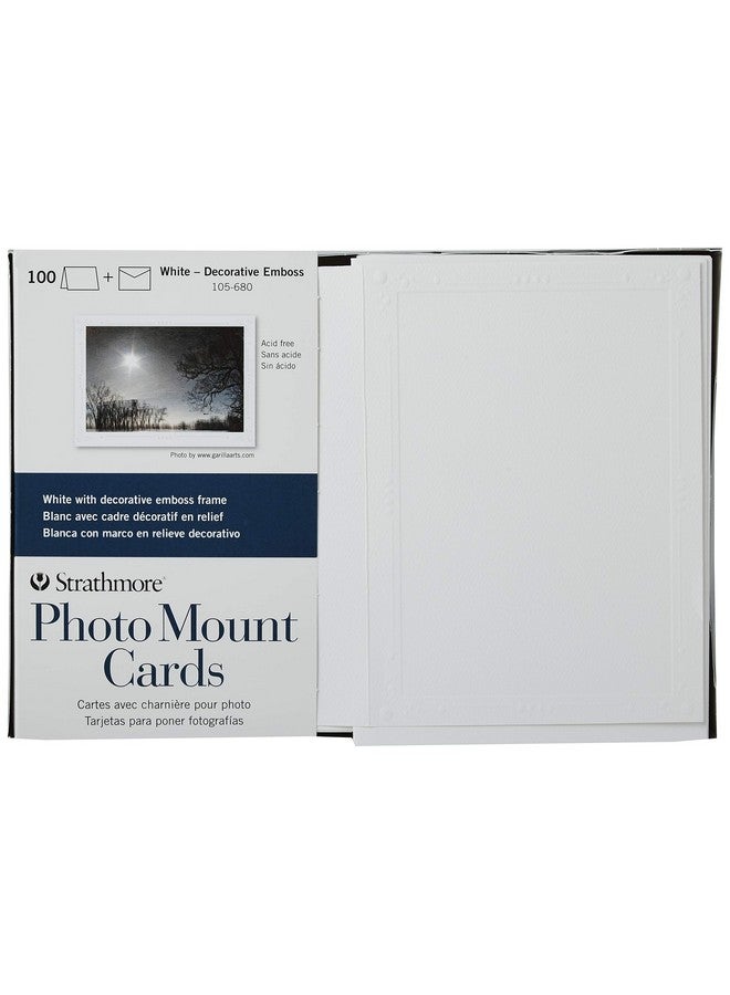 Strathmore Strathmore 105-680 Photo Mount Cards, White Decorative Embossed Border, 100 Cards & Envelopes  - Image 1