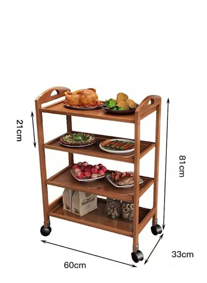 FFD Bamboo 4 Tier Kitchen Serving Cart Kitchen Storage Rack Serving Trolley Bamboo Kitchen Trolly Food Serving Cart Wooden Kitchen Cart with Wheels Bar Serving Carts - Image 2