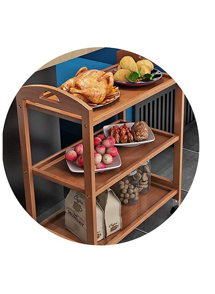 FFD Bamboo 4 Tier Kitchen Serving Cart Kitchen Storage Rack Serving Trolley Bamboo Kitchen Trolly Food Serving Cart Wooden Kitchen Cart with Wheels Bar Serving Carts - Image 3