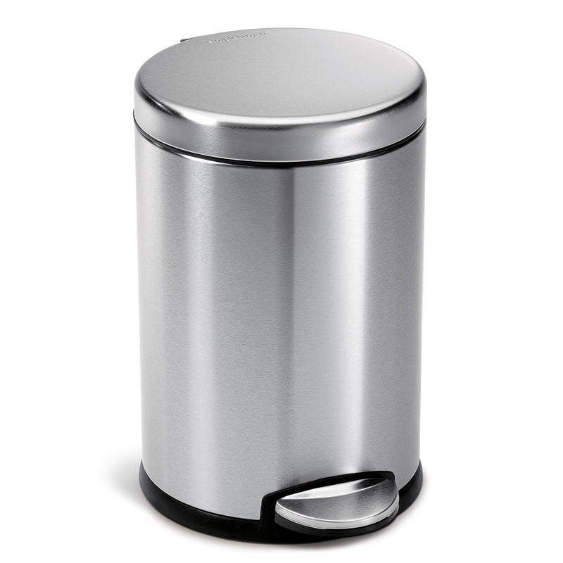 simplehuman 4.5 Liter / 1.2 Gallon Round Bathroom Step Trash Can, Brushed Stainless Steel - Image 1