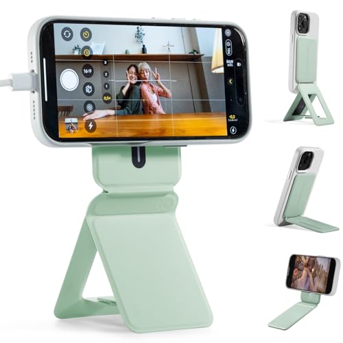 MOFT Phone Tripod Stand Selfie Stick for iPhone, Multi-Angles iPhone Stand, Lightweight & Portable Phone Holder, Strong Magnets, MOVAS Vegan Leather, Travel Essentials, Peppermint (Without Card Slot) - Image 1