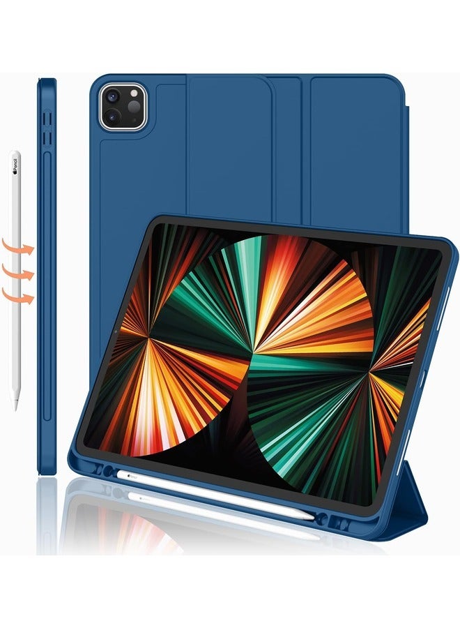 ELTRAZONE Navy Blue Smart Case for iPad Pro 11-Inch (2022/2021) – Trifold Stand with Pencil Holder, Soft TPU Back, Auto Wake/Sleep, and 2nd Gen Pencil Charging Support - Image 1
