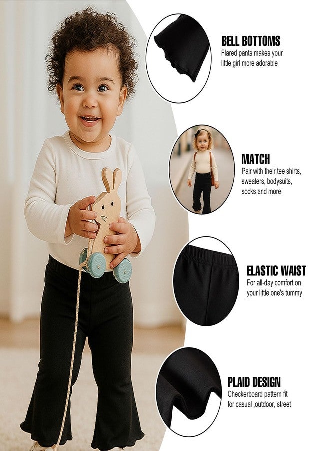 SOBOWO Checkered Baby Girl Flare Pants 3 Pack Toddler Bell Bottoms Plaid Ruffle Leggings Pants Fall Winter Outfits Size 6M-4T(2-3T, Black&White Plaid/Black/Black&Pink Plaid) - Image 4