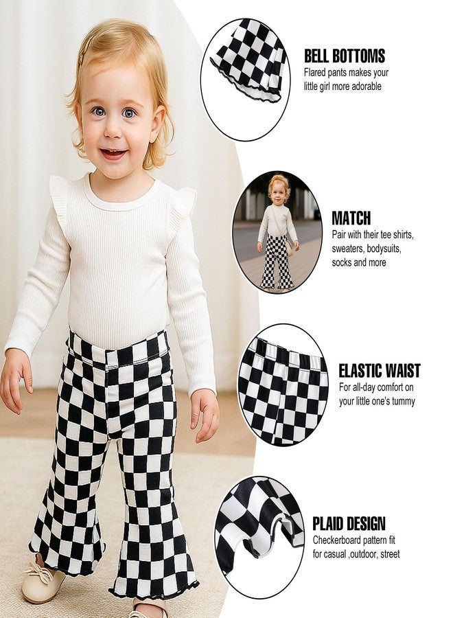 SOBOWO Checkered Baby Girl Flare Pants 3 Pack Toddler Bell Bottoms Plaid Ruffle Leggings Pants Fall Winter Outfits Size 6M-4T(2-3T, Black&White Plaid/Black/Black&Pink Plaid) - Image 2