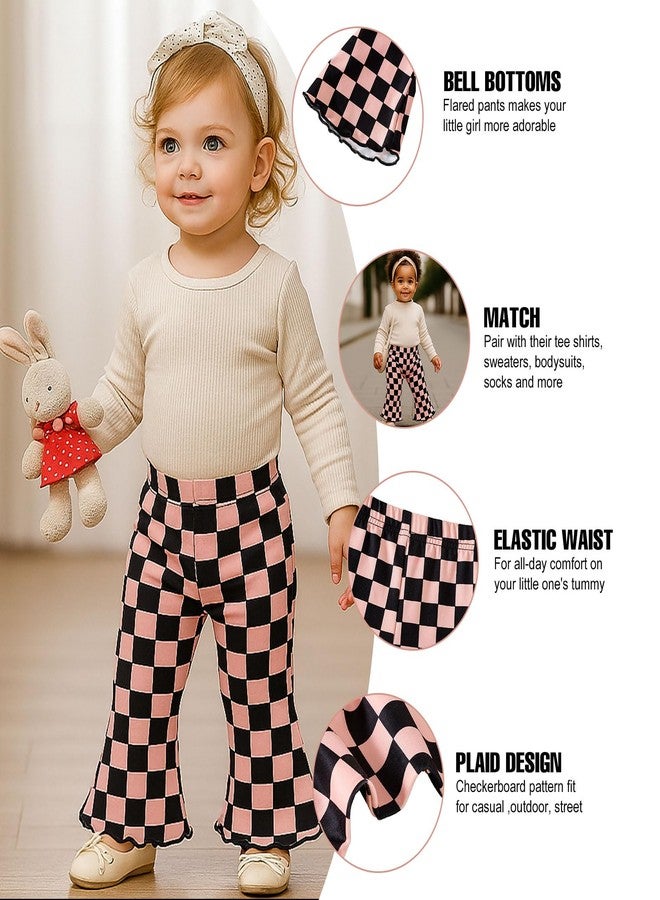SOBOWO Checkered Baby Girl Flare Pants 3 Pack Toddler Bell Bottoms Plaid Ruffle Leggings Pants Fall Winter Outfits Size 6M-4T(2-3T, Black&White Plaid/Black/Black&Pink Plaid) - Image 5
