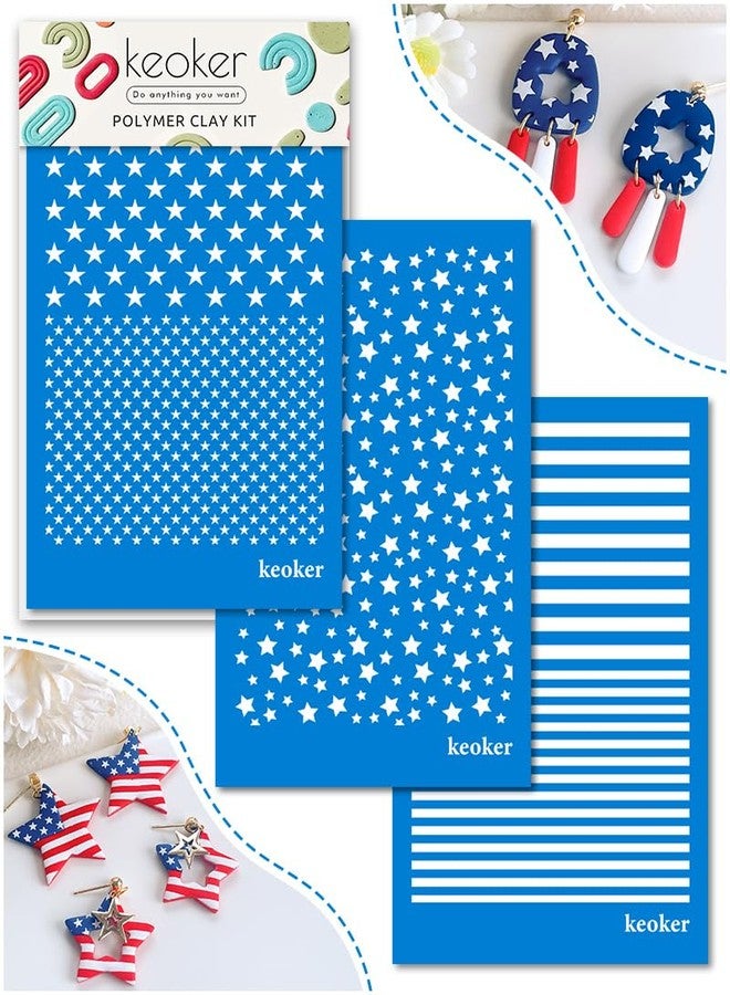 KEOKER Silk Screen Stencils for Polymer Clay Reusable Stars, 4th of July Star Silkscreen for Clay, Printing on Clay & Other Jewelry Clay Earrings Decoration, Each 5.5" X 3.4" (American Flag) - Image 1