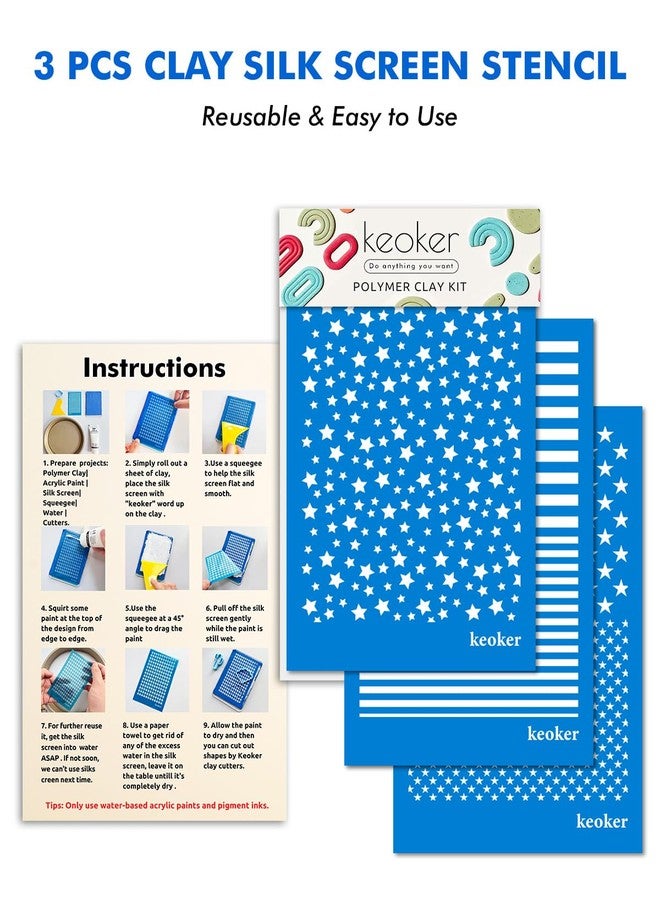 KEOKER Silk Screen Stencils for Polymer Clay Reusable Stars, 4th of July Star Silkscreen for Clay, Printing on Clay & Other Jewelry Clay Earrings Decoration, Each 5.5" X 3.4" (American Flag) - Image 2