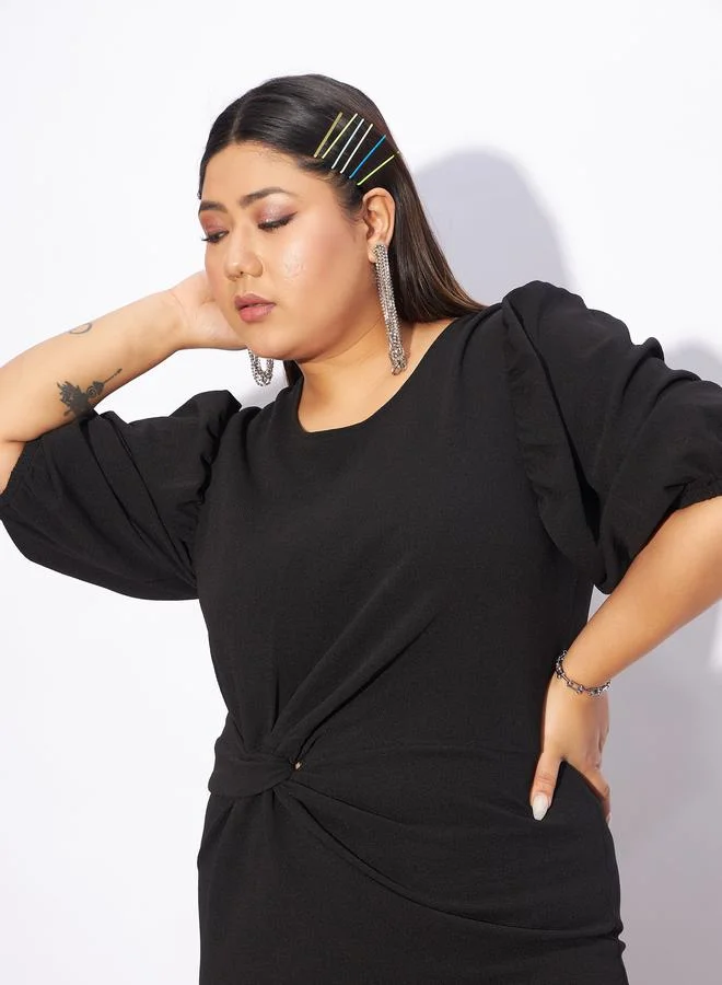 SASSAFRAS Twist Front Midi Dress
