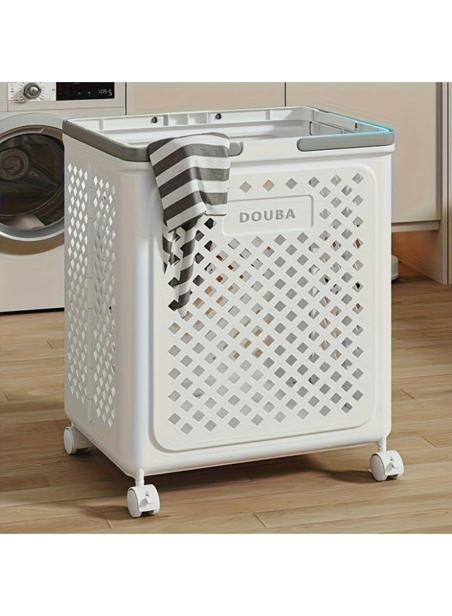 سلة غسيل قابلة للطي بغطاء وعجلات – تصميم عصري بسعة كبيرة لتنظيم الملابس بسهولة، خفيفة الوزن وسهلة الحركة، مصنوعة من خامات متينة مقاومة للماء، مثالية لغرف النوم والحمام وغرف الغسيل وتتناسب مع جميع ديكورات المنزل. - Image 1