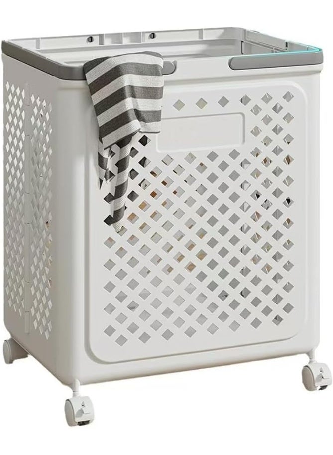 سلة غسيل قابلة للطي بغطاء وعجلات – تصميم عصري بسعة كبيرة لتنظيم الملابس بسهولة، خفيفة الوزن وسهلة الحركة، مصنوعة من خامات متينة مقاومة للماء، مثالية لغرف النوم والحمام وغرف الغسيل وتتناسب مع جميع ديكورات المنزل. - Image 2