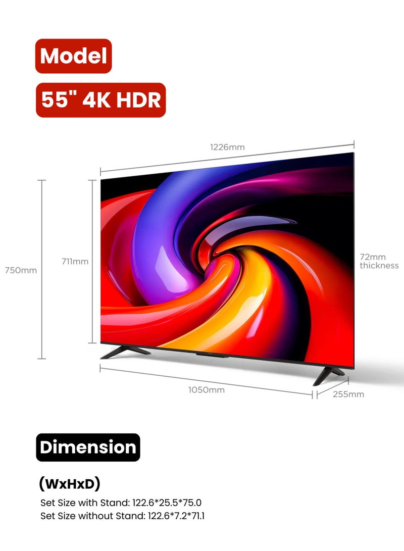 ROWA 55-Inch R55 4K UHD Smart LED TV (2025 Model) Google TV With 2GB+16GB Memory, AiPQ Processor, Dolby Vision & Audio, HDR10, MEMC, Voice Control, Google Cast, Bezel-less Design - 55 Inch HDR Smart TV 55R55 Black - Image 2