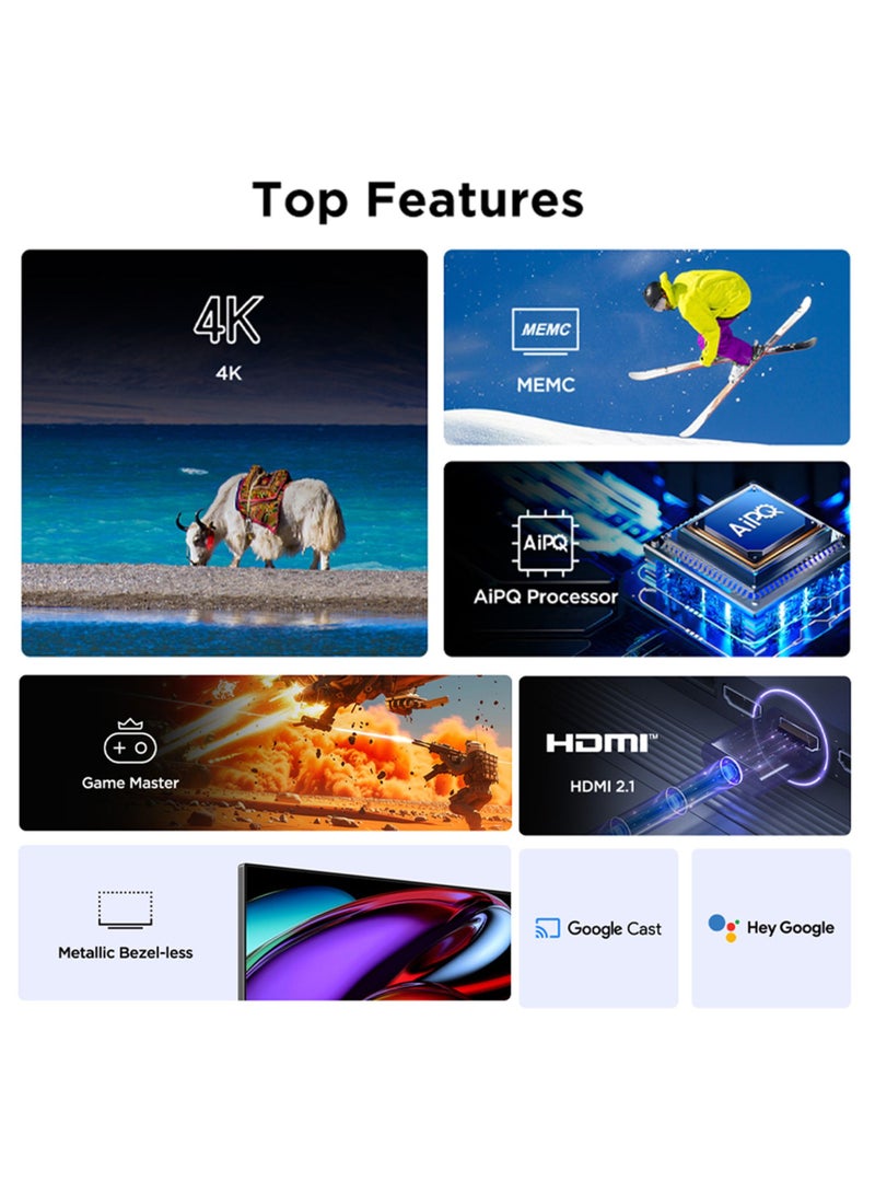 ROWA 55-Inch R55 4K UHD Smart LED TV (2025 Model) Google TV With 2GB+16GB Memory, AiPQ Processor, Dolby Vision & Audio, HDR10, MEMC, Voice Control, Google Cast, Bezel-less Design - 55 Inch HDR Smart TV 55R55 Black - Image 5