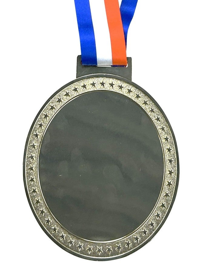 Express Medals Colossal 5 Inch Blank Medal Space for a 4 Inch Insert Award Trophy with Red White and Blue Neck Ribbon, Gold Finish with Star Border Design, DIY Personalization Space - Image 1