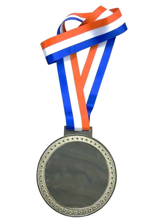 Express Medals Colossal 5 Inch Blank Medal Space for a 4 Inch Insert Award Trophy with Red White and Blue Neck Ribbon, Gold Finish with Star Border Design, DIY Personalization Space - Image 2
