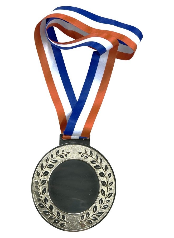 Express Medals Colossal 5 Inch Blank Medal Space for a 4 Inch Insert Award Trophy with Red White and Blue Neck Ribbon, Gold Finish with Star Border Design, DIY Personalization Space - Image 3