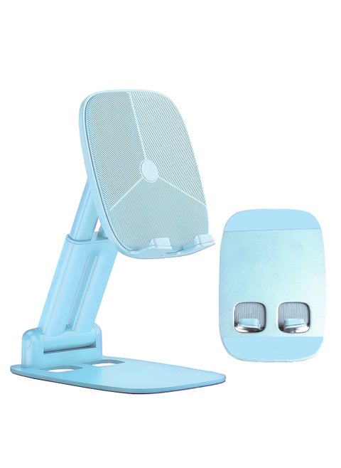 Foldable Phone Holder for Desk, Height & Angle Adjustable Cell Phone Stand, Foldable Desk Phone Stand Compatible with Most Phones (Blue)