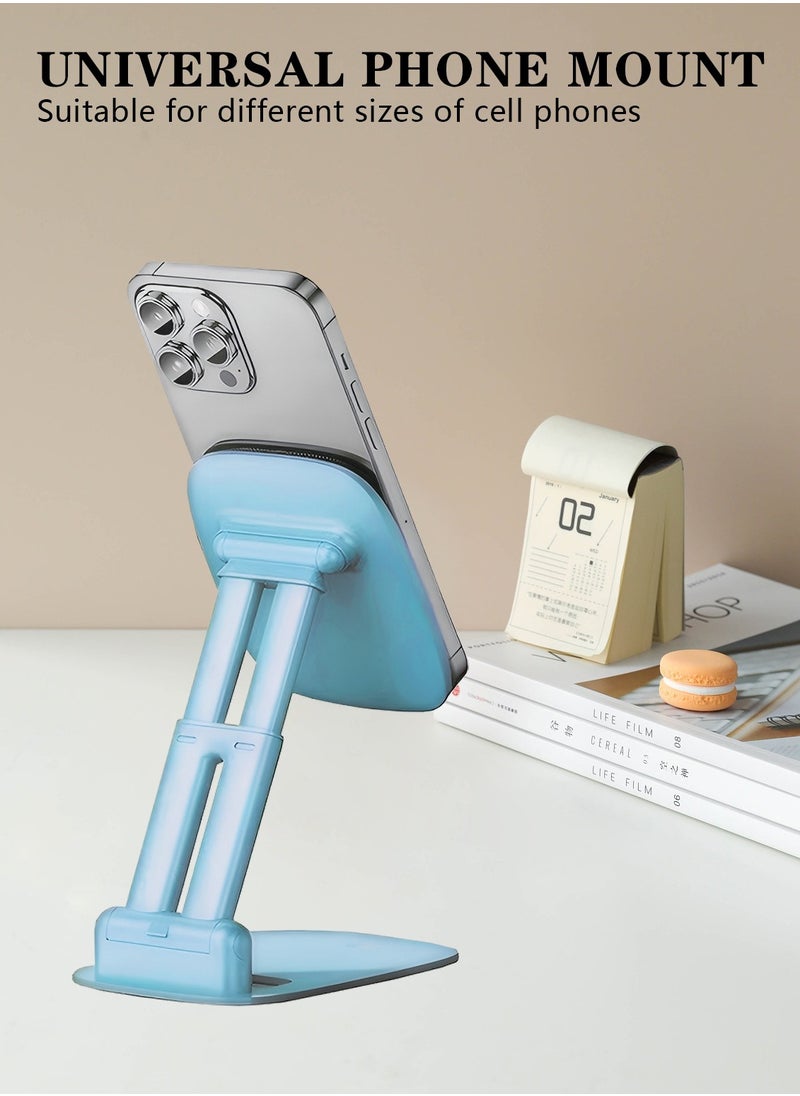 Foldable Phone Holder for Desk, Height & Angle Adjustable Cell Phone Stand, Foldable Desk Phone Stand Compatible with Most Phones (Blue)
