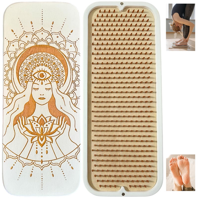Sadhu Board by TENGRY Specially Crafted Copper Nails 039 In 10 mm Light Foot Board Wooden Nail Boards for Feet Acupuncture Massage Acupressure Mat Nail Board Yoga Gift Lotus Flower White