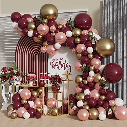 BALONAR 140Pcs DIY Burgundy Garland Balloons Kits with 1812105Inch Metallic Chrome Balloons for Birthday Party Celebration Graduation Wedding Baby Shower Ceremony Anniversary Balloon Chain Burgundy - Image 1