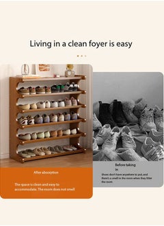 LEDIN Bamboo Shoe Rack 6-Tier Shoe Storage Organizer Entryway Shoe Shelf Open Desk Shelves Desk Top Organizer Shelf Multifunction Storage Rack Display Shelf Bookshelf for Home  - Image 4