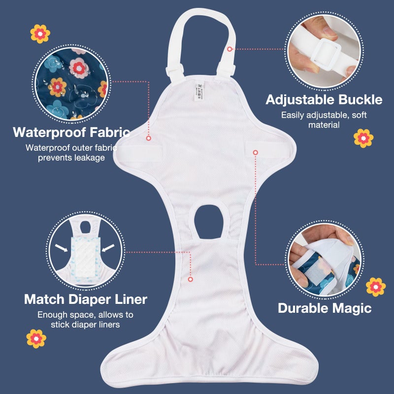 MICOOYO Dog Diaper Onesie Sanitary Pantie with Adjustable Suspender Washable Dog Period Panties Doggie Diapers Pet Underwear Female Dogs Diapers for Heat (Floral, XS/S) - Image 5