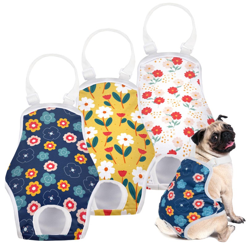MICOOYO Dog Diaper Onesie Sanitary Pantie with Adjustable Suspender Washable Dog Period Panties Doggie Diapers Pet Underwear Female Dogs Diapers for Heat (Floral, XS/S) - Image 1