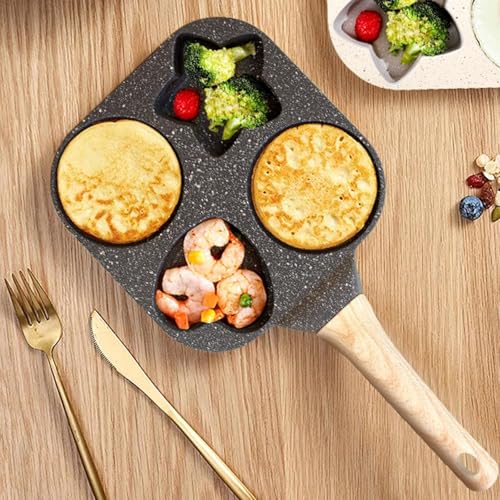 Winkelen 4 Cavity Egg Pan Non Stick, Pancake Maker, 4-Cup Egg Frying Pan with Wooden Handle Star & Heart Granite Mini Egg Cooking Pan for Breakfast, Pan Skillet Suitable for Gas Stove & Induction Top - Image 4