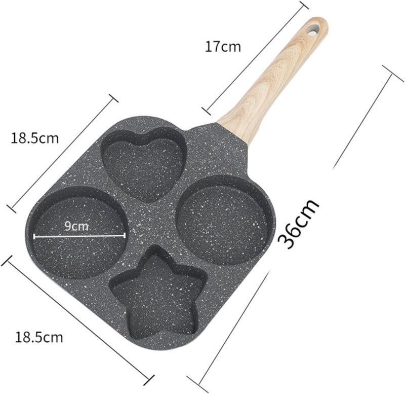 Winkelen 4 Cavity Egg Pan Non Stick, Pancake Maker, 4-Cup Egg Frying Pan with Wooden Handle Star & Heart Granite Mini Egg Cooking Pan for Breakfast, Pan Skillet Suitable for Gas Stove & Induction Top - Image 2