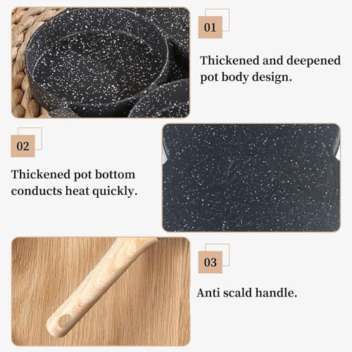 Winkelen 4 Cavity Egg Pan Non Stick, Pancake Maker, 4-Cup Egg Frying Pan with Wooden Handle Star & Heart Granite Mini Egg Cooking Pan for Breakfast, Pan Skillet Suitable for Gas Stove & Induction Top - Image 3