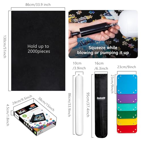 Becko US 2000 Piece Puzzle Mat Roll Up with 6 Sorting Trays  Storage Bag  Black Pump Jigsaw Felt Mat for Easy Transport  Storage Portable Puzzle Saver for 2000 1500 1000 Pieces Jigsaw Puzzles - Image 5
