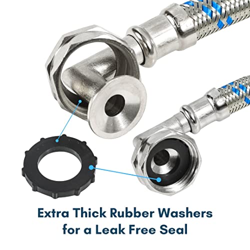 Hippohose LONG Washing Machine Hoses (16FT) - 90° Elbow - OCTAGON Connections for Secure Tightening - Universal Fit to All Wash Machines - (2 Pack) Braided Stainless Steel - Burst Proof Washer Supply Hose - Image 4