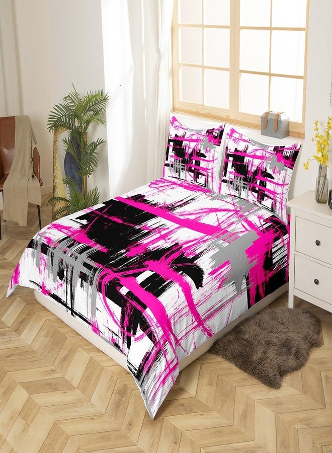 Feelyou Rose Pink Grey Black Bedding Set Twin Size Kids Abstract Art Comforter Cover Set for Boys Teens Modern Striped Art Duvet Cover Breathable Geometric Bedspread Cover Room Decor Quilt Cover - Image 3