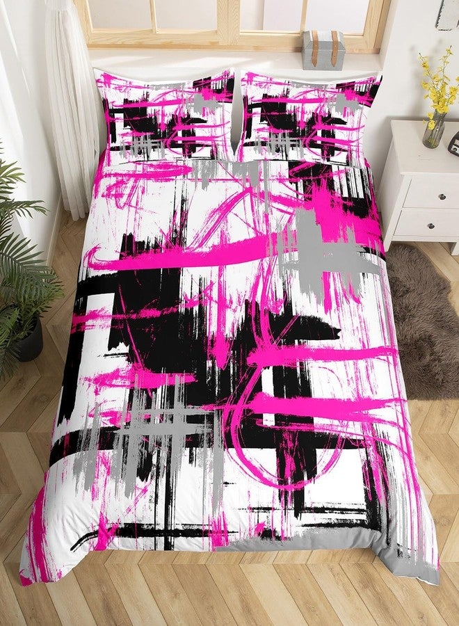 Feelyou Rose Pink Grey Black Bedding Set Twin Size Kids Abstract Art Comforter Cover Set for Boys Teens Modern Striped Art Duvet Cover Breathable Geometric Bedspread Cover Room Decor Quilt Cover - Image 1