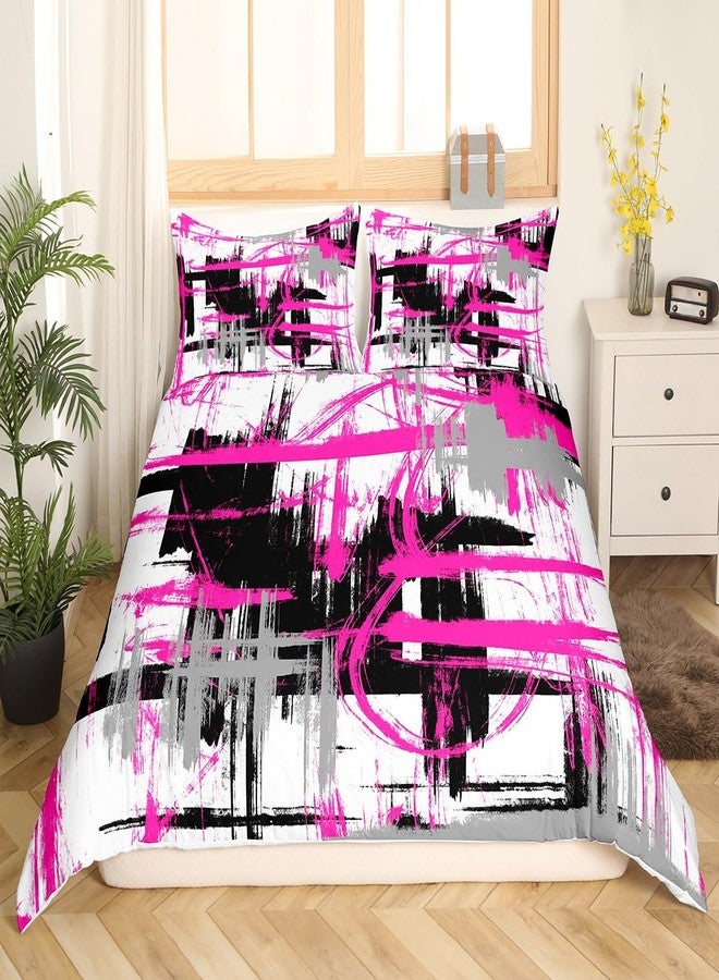 Feelyou Rose Pink Grey Black Bedding Set Twin Size Kids Abstract Art Comforter Cover Set for Boys Teens Modern Striped Art Duvet Cover Breathable Geometric Bedspread Cover Room Decor Quilt Cover - Image 2