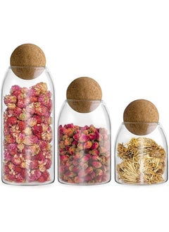 Generic Glass Jars with Wooden Cork Lid Storage Jars for Coffee, Spices, Sugar, Salt, Pulses Set of 3 Different Sizes  - Image 1