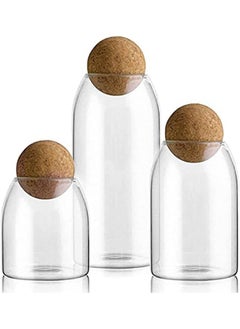 Generic Glass Jars with Wooden Cork Lid Storage Jars for Coffee, Spices, Sugar, Salt, Pulses Set of 3 Different Sizes  - Image 2