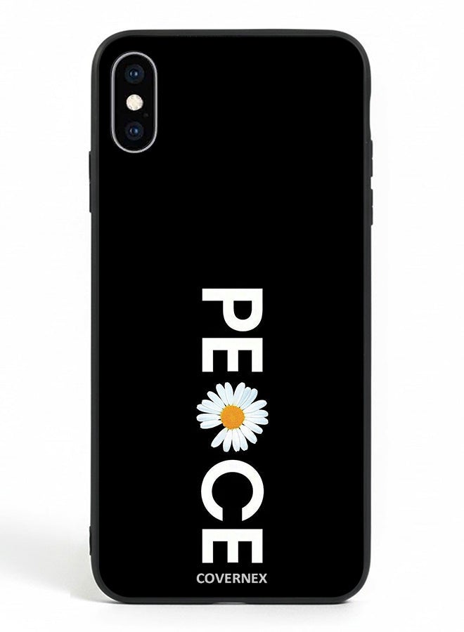 Covernex Apple iPhone Xs Protective Case Cover Printed Featuring Minimalist PEACE with Daisy Graphic - Image 2