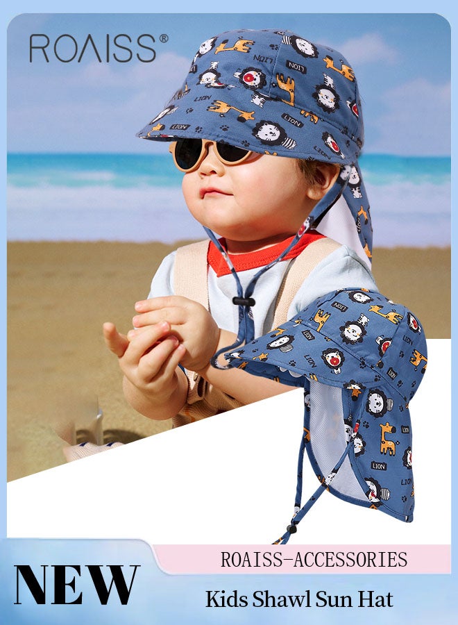 roaiss Kids Shawl Sun Hat, UV Protection Breathable Bucket Hat with Fun Cartoon Animal Printing for Boys Girls, Outdoor Travel Beach Age 3-6 Years - Image 1