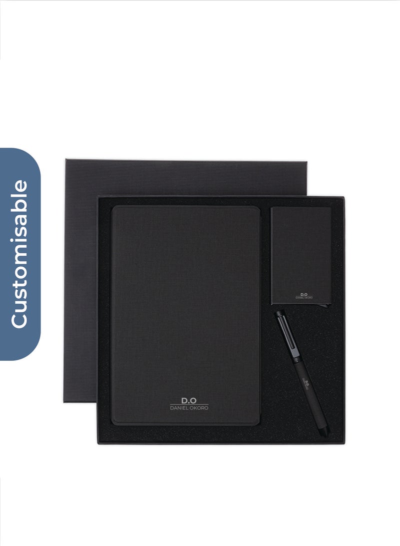 SANTHOME Personalised TESSIN - CHANGE ZERO Sustainable Gift Set with Refillable Notebook, Pen & Cardholder - Black - Image 1