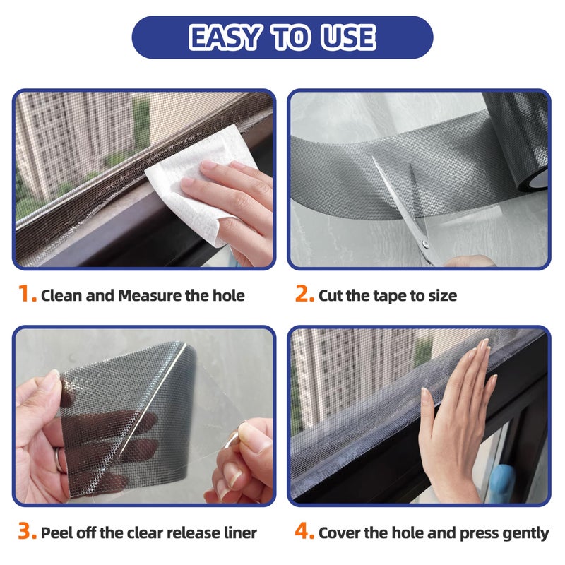 KING MOUNTAIN Black Window Screen Repair Tape,3inX20FT Heavy Duty Screen Repair Kit for Window Screen and Screen Door Tears Holes,Strong Adhesive & Waterproof Window Screen Patch - Image 5