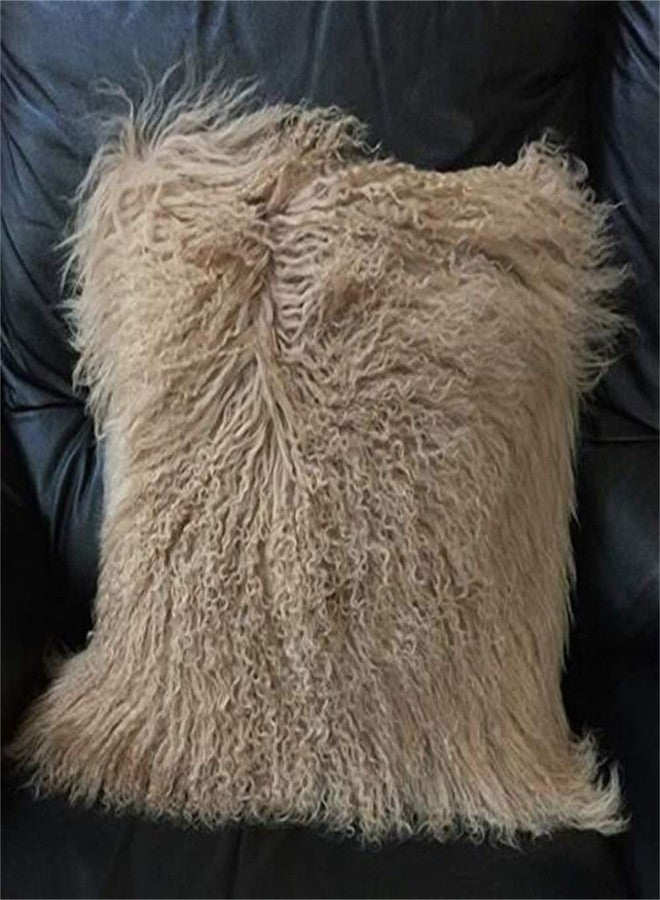 Seek4comfortable Mongolian Tibetan Lamb Fur Throw Pillow Cushion Cover Pillowcase，Khaki (16"x16") - Image 1