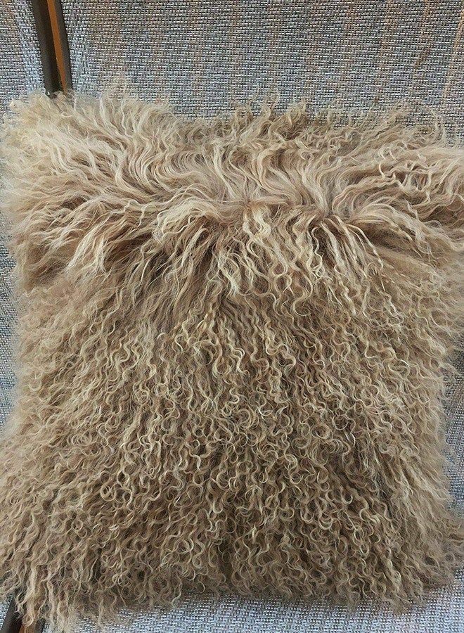 Seek4comfortable Mongolian Tibetan Lamb Fur Throw Pillow Cushion Cover Pillowcase，Khaki (16"x16") - Image 2