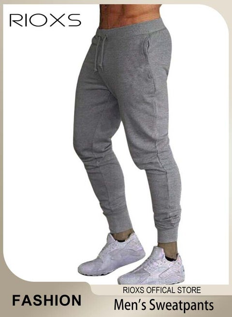 Men's Sweatpants, Slim Fit Drawstring Joggers Pants for Men, Casual Sports Pants Comfortable Joggers with Pockets, Breathable Jogging Tracksuit Trousers with Snug Ankle Cuffs for Training/ Running/ Exercising/Daily Leisure, Grey