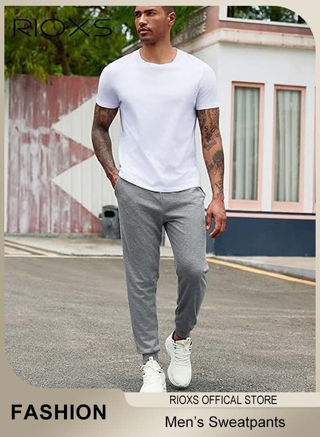 RIOXS Men's Sweatpants, Slim Fit Drawstring Joggers Pants for Men, Casual Sports Pants Comfortable Joggers with Pockets, Breathable Jogging Tracksuit Trousers with Snug Ankle Cuffs for Training/ Running/ Exercising/Daily Leisure, Grey - Image 5