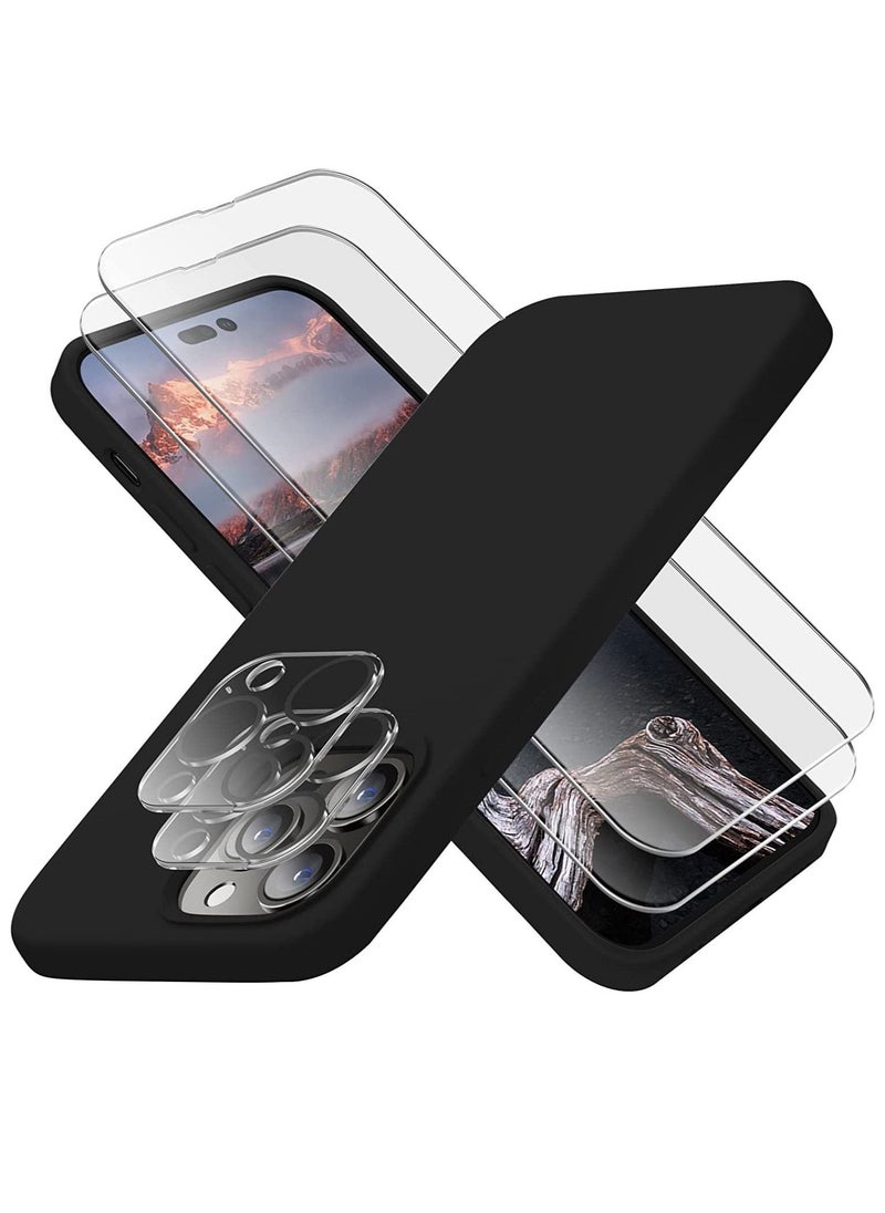 BGM Designed for iPhone 14 Pro Max Case, Silicone Phone Case with [2 Screen Protectors]  [2 Camera Lens Protectors] and Soft Anti-Scratch Microfiber Lining Inside, 6.7 inch, Black 