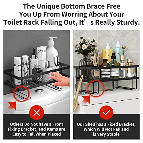 Godboat Bathroom Organizer - Over Toilet Storage, Floating Shelves with 2 Hooks, Wall Mounted Shelf Rack, Behind and Above The Tank, Gifts for Women (Black, 1-Tier) - Image 5