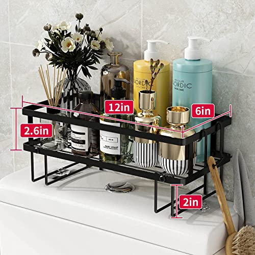Godboat Bathroom Organizer - Over Toilet Storage, Floating Shelves with 2 Hooks, Wall Mounted Shelf Rack, Behind and Above The Tank, Gifts for Women (Black, 1-Tier) - Image 4
