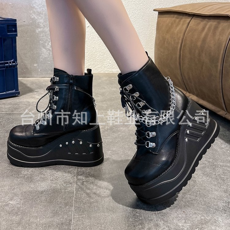 Demonia Platform Boots 2022 New Dark Gothic Rivet Wedge Ankle Boots Women'S Plus Size Martin Boots - Image 1