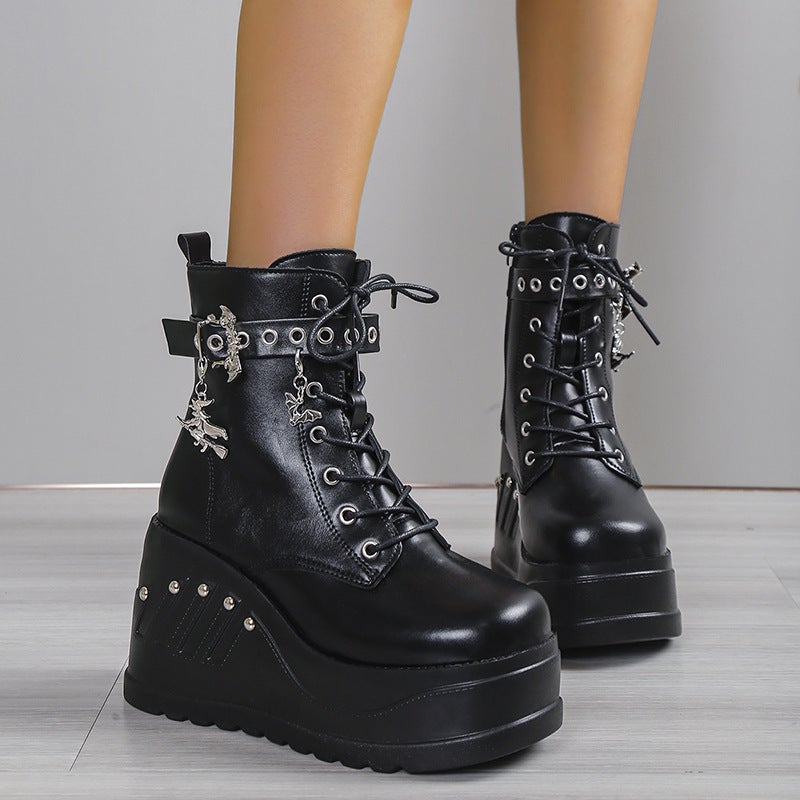 Demonia Platform Boots 2022 New Dark Gothic Rivet Wedge Ankle Boots Women'S Plus Size Martin Boots - Image 2