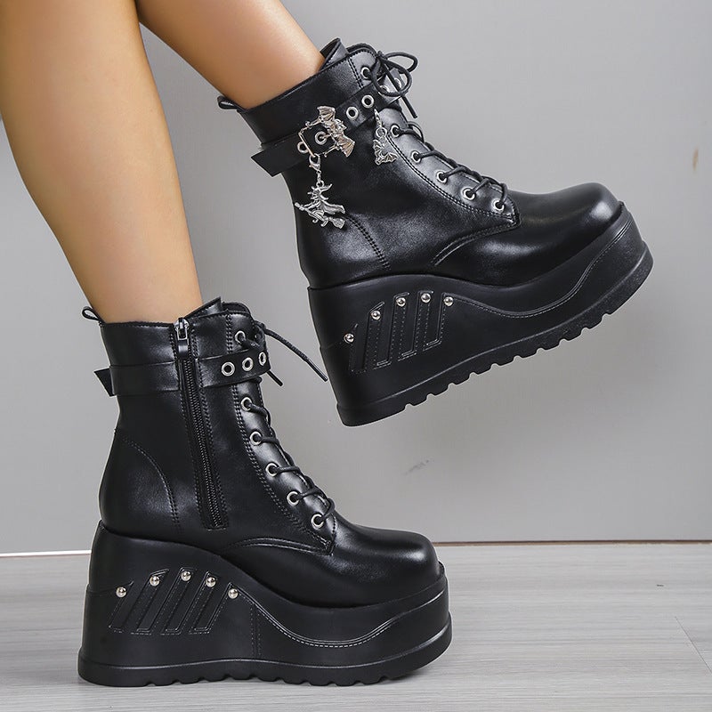 Demonia Platform Boots 2022 New Dark Gothic Rivet Wedge Ankle Boots Women'S Plus Size Martin Boots - Image 4